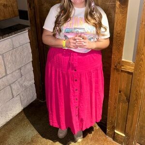 Universal Thread Bright Pink Button-Front Midi Skirt